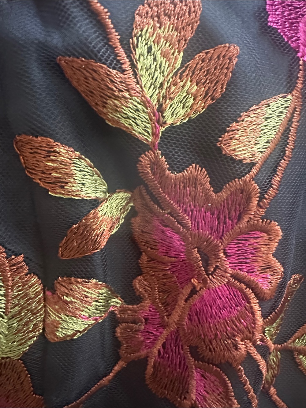 Adrianna Papell Embroidered Floral Midi Dress with Magenta Embroidery Sheer NWT - Picture 10 of 10